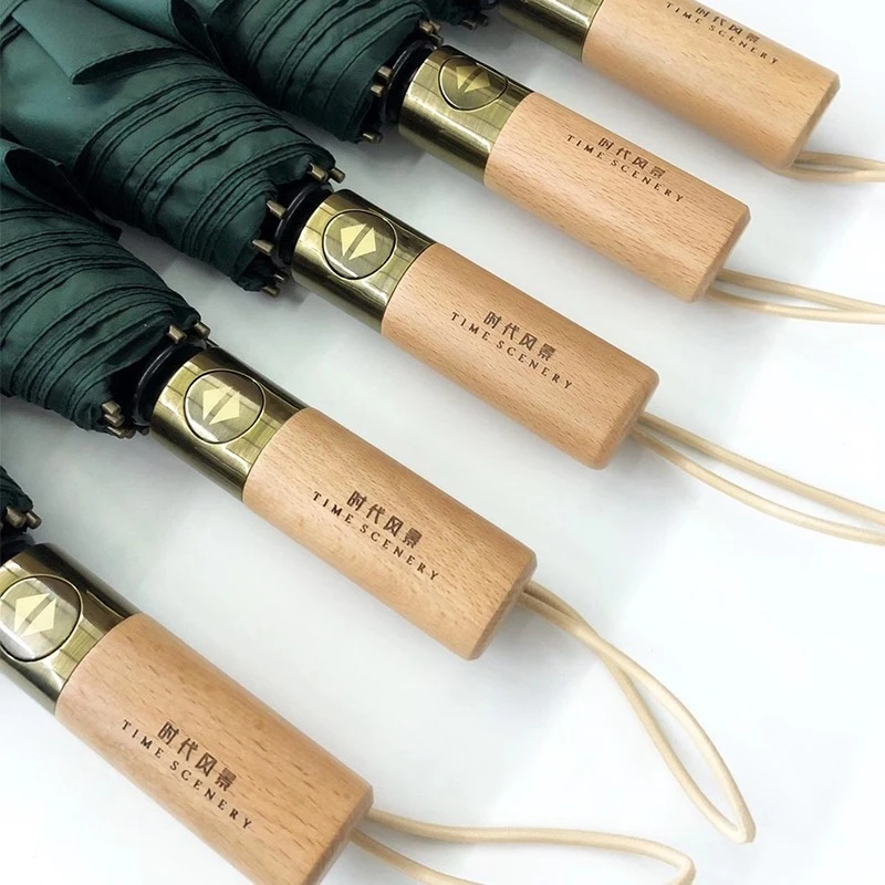 wooden handle logo umbrellas